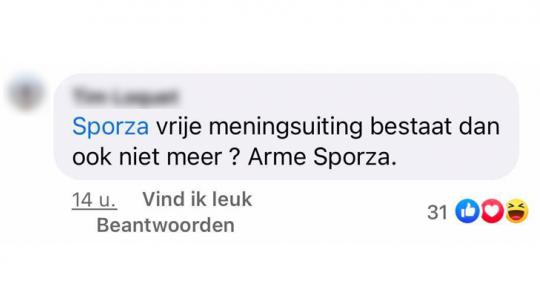 Vrije meningsuiting bestaat dan ook niet meer? Arme Sporza