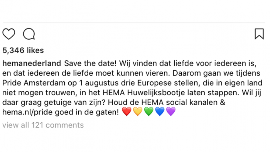 De instagram post van Hema 