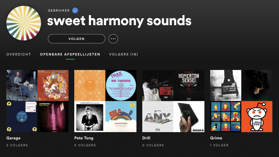 Screenshot van de Spotify-pagina.