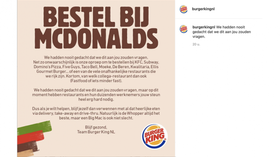 Instagrampost van Burger King: "Bestel bij McDonald's"