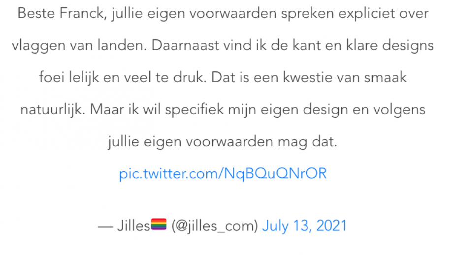 Jilles wijst ING erop dat een pride vlag mag