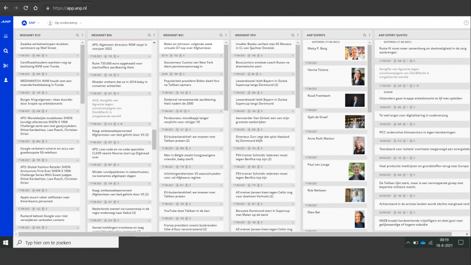 De ANP-feed, met prominent in de rechterkolommen de experts en hun quotes