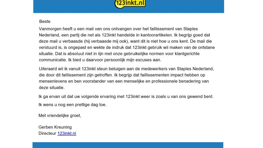Excuusbrief van 123inkt