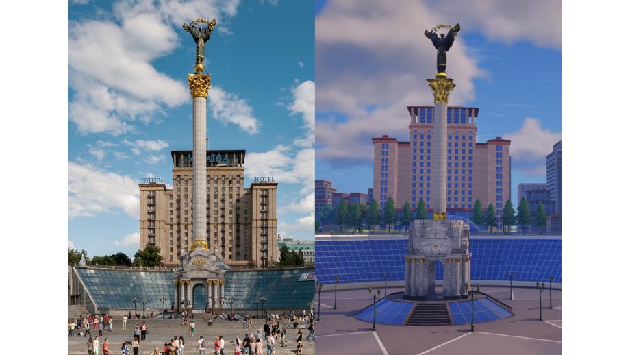 Het digitaal nagebouwde onafhankelijkheidsplein van Kiev