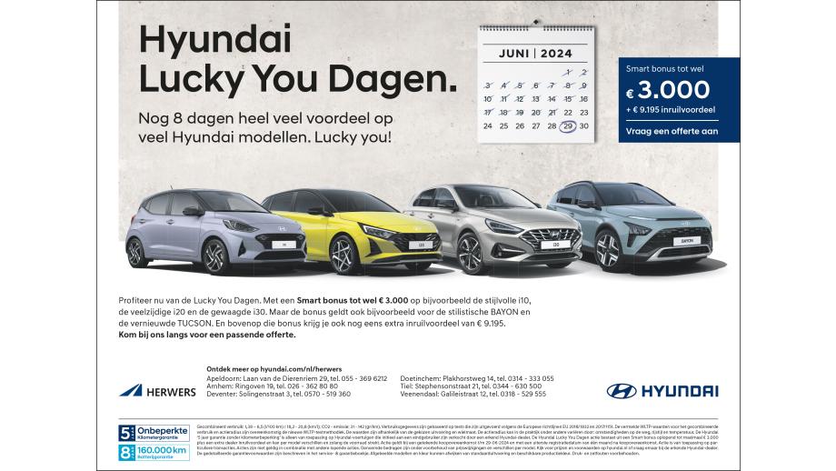 Een van de advertenties van Hyundia voor de Lucky You-campagne in de huis-aan-huiskranten.