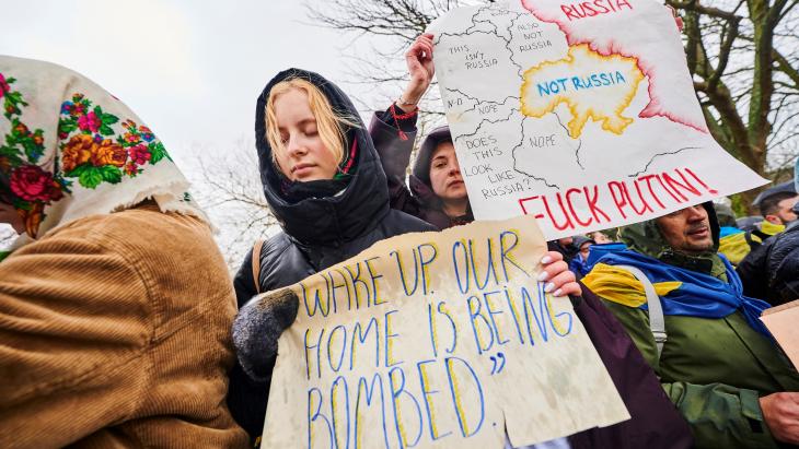 Protest in Oekraine tegen de Russische inval 