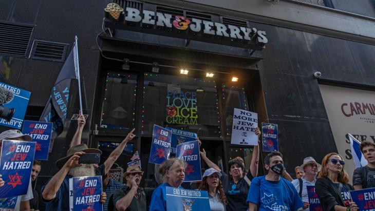 Protest in New York tegen boycot  Ben & Jerry's van delen Israel 
