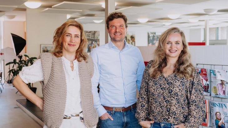 Het Newslab-management met (v.l.n.r.) Isabelle Los, Stefan Wilten en Talitha Dirkzwager
