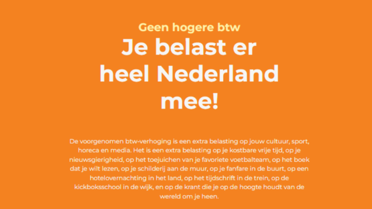 Organisaties protesteren in paginagrote advertentie tegen btw-verhoging