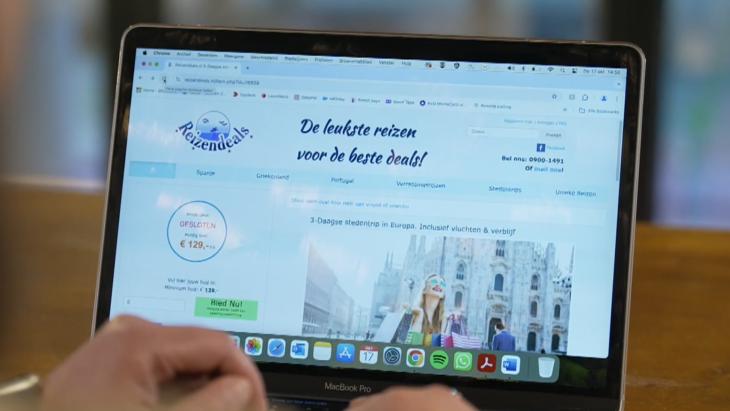 De website van Reizendeals zoals die werd getoond in Kassa